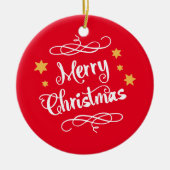 Vrolijke Kersttypografie Licht Rood Wit Keramisch Ornament (Voorkant)