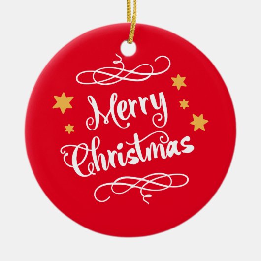 Vrolijke Kersttypografie Licht Rood Wit Keramisch Ornament (Voorkant)