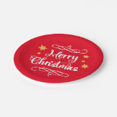 Vrolijke Kersttypografie Licht Rood Wit Papieren Bordje (Gekanteld)