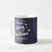 Vrolijke kersttypografie Midnight Blue White Koffiemok (Voorkant links)