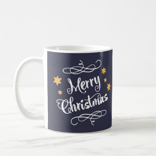 Vrolijke kersttypografie Midnight Blue White Koffiemok (Links)
