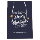 Vrolijke kersttypografie Midnight Blue White Medium Cadeauzakje (Voorkant)