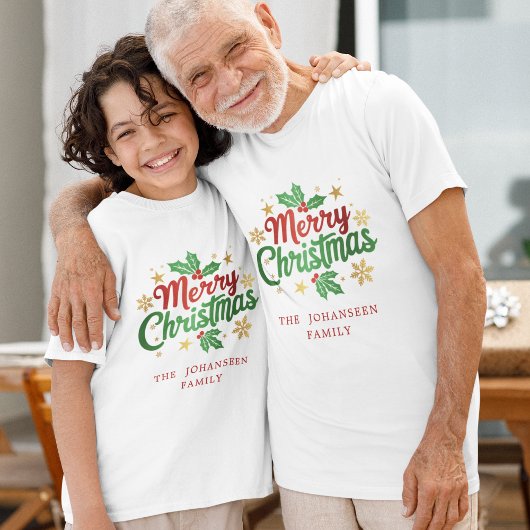 Vrolijke kersttypografie Modern Family Matching T-shirt