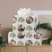 Vrolijke kersttypografie Modern fotopatroon Cadeaupapier