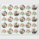 Vrolijke kersttypografie Modern fotopatroon Cadeaupapier (Vlak)