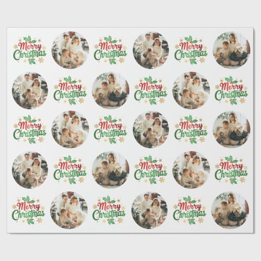 Vrolijke kersttypografie Modern fotopatroon Cadeaupapier (Vlak)