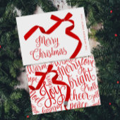Vrolijke kersttypografie Red Bow Feestdagenkaart