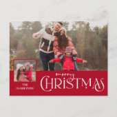 Vrolijke kersttypografie Red Two-Photo Feestdagenkaart (Voorkant)