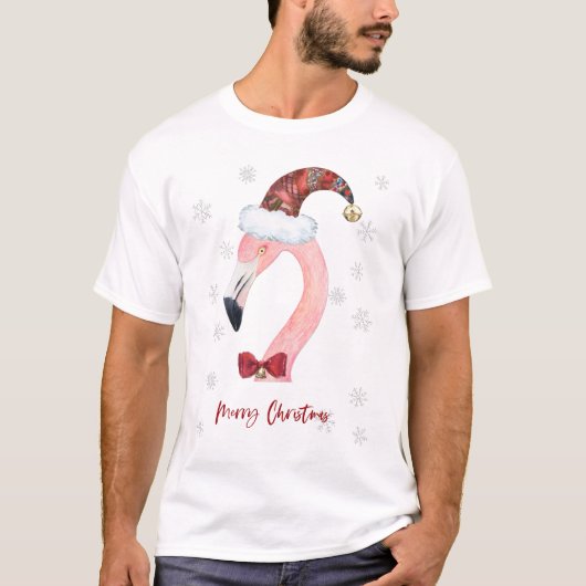 Vrolijke kersttypografie Santa Flamingo T-shirt (Voorkant)