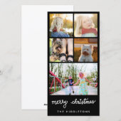 Vrolijke Kersttypografie Vijf Fotocollage Feestdagenkaart (Voorkant / Achterkant)