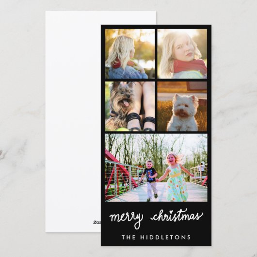 Vrolijke Kersttypografie Vijf Fotocollage Feestdagenkaart (Voorkant / Achterkant)