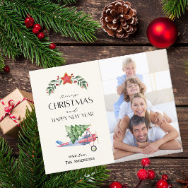Vrolijke kerstvakantie Photo Tree op Vliegtuigpret Briefkaart