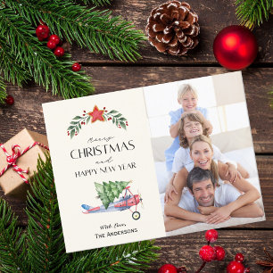 Vrolijke kerstvakantie Photo Tree op Vliegtuigpret Briefkaart