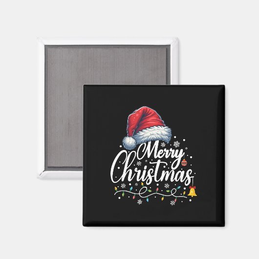 Vrolijke kerstverlichting Kerstmuts Grappig Kerstg Magneet (Voorkant / Achterkant)