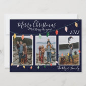 Vrolijke Kerstverlichting Midnight Blue Foto Feestdagenkaart (Voorkant)