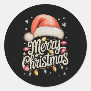 Vrolijke kerstverlichting Santa Hat Xmas Family Ronde Sticker