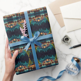 Vrolijke kerstviering in de winter cadeaupapier