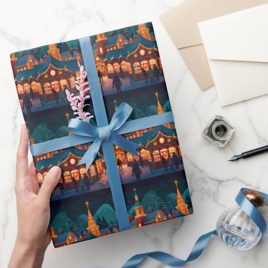 Vrolijke kerstviering in de winter cadeaupapier (Geschenken)