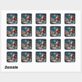 Vrolijke kerstviering in de winter vierkante sticker (Vel)