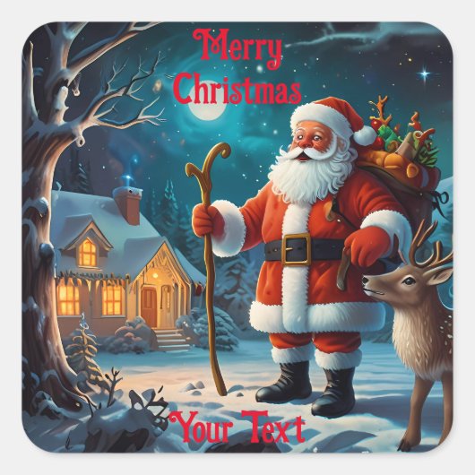 Vrolijke kerstviering in de winter vierkante sticker (Voorkant)
