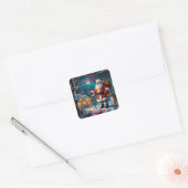 Vrolijke kerstviering in de winter vierkante sticker (Envelop)
