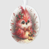 Vrolijke Kerstvogel met Lantaarn Ornament (voorkant)