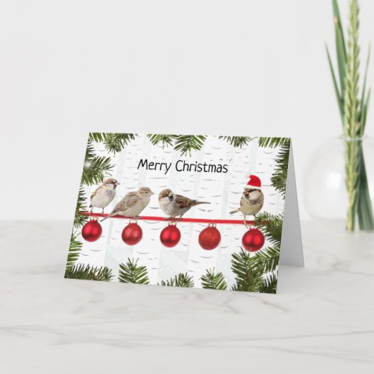 Vrolijke kerstvogels op een ledemaat feestdagen kaart (Voorkant)