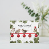 Vrolijke kerstvogels op een ledemaat feestdagenkaart (Staand voorkant)