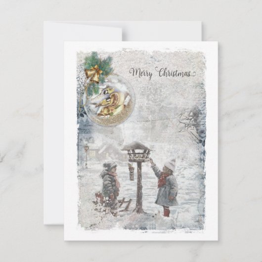  vrolijke kerstvogels & Ornament Feestdagenkaart (Voorkant)