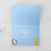 Vrolijke Kerstvriend Schattige Pinguïn & Giraffe Feestdagen Kaart (Binnen)