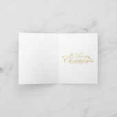 Vrolijke kerstvrouw en blauwe kerstboom kaart (Binnen)