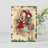  vrolijke kerstvrouw feestdagenkaart (Staand voorkant)