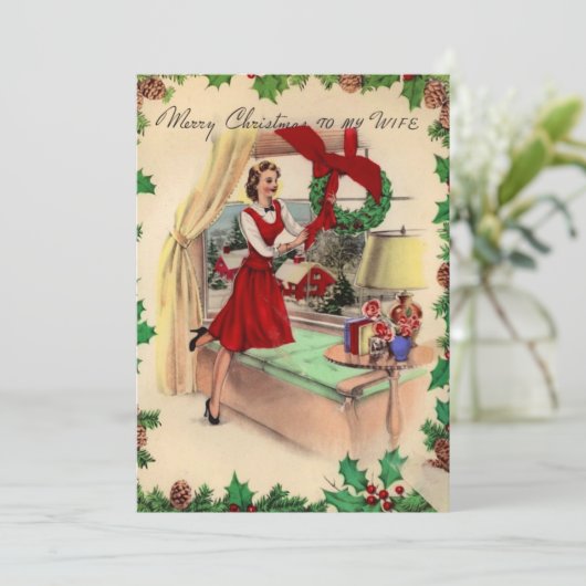  vrolijke kerstvrouw feestdagenkaart (Staand voorkant)