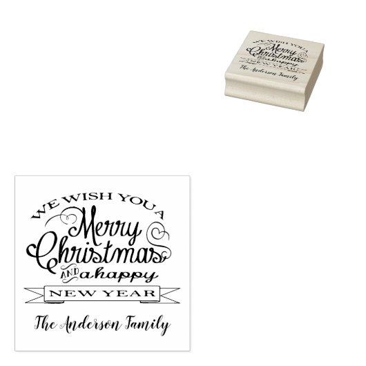 Vrolijke Kerstwens Met Aangepaste Familienaam Rubberstempel (Gestempeld)