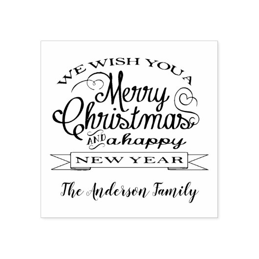 Vrolijke Kerstwens Met Aangepaste Familienaam Rubberstempel (Afrduk)