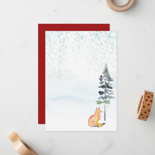 Vrolijke Kerstwensen Blank Vos Notitiekaartje (Voorkant / Achterkant in situ)