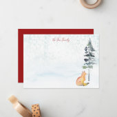 Vrolijke kerstwensen gepersonaliseerde vos notitiekaartje (Voorkant / Achterkant in situ)