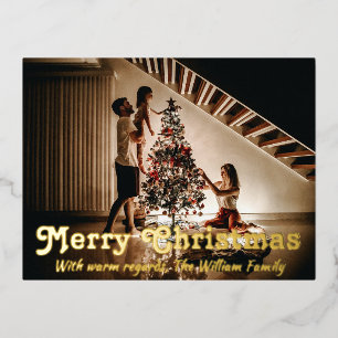 Vrolijke kerstwensen met uw familiefoto folie feestdagen briefkaart