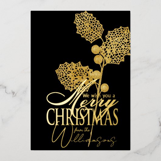 Vrolijke kerstwensen Retro Xmas Kaart Goudfolie (Voorkant)