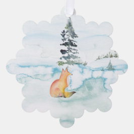 Vrolijke kerstwensen Waterverf Fox & Tree Ornament Kaart