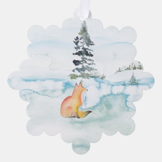 Vrolijke kerstwensen Waterverf Fox & Tree Ornament Kaart (Voorkant)