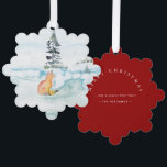 Vrolijke kerstwensen Waterverf Fox & Tree Ornament Kaart<br><div class="desc">Dit schattige kerstornament is voorzien van een waterverf waterverf vos en pijnboom in een besneeuwd veld. In de ornamenten staat de tekst "Merry Christmas". Gebruik de velden sjabloon om uw aangepaste begroeting toe te voegen. Een charmante keuze voor unieke vrolijke kerstwensen. Ga voor meer design zoals deze naar www.zazzle.com/dotellabelle Unieke...</div>