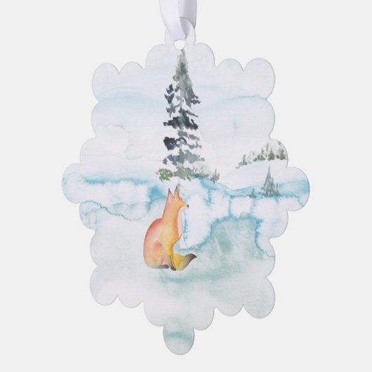 Vrolijke kerstwensen Waterverf Fox & Tree Ornament Kaart (Links)