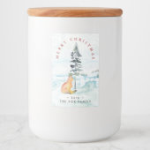 Vrolijke kerstwensen Waterverf Winter Fox Voedselcontainer Etiket (Voorkant)
