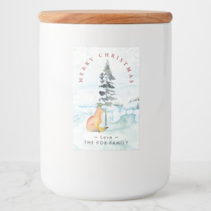 Vrolijke kerstwensen Waterverf Winter Fox Voedselcontainer Etiket