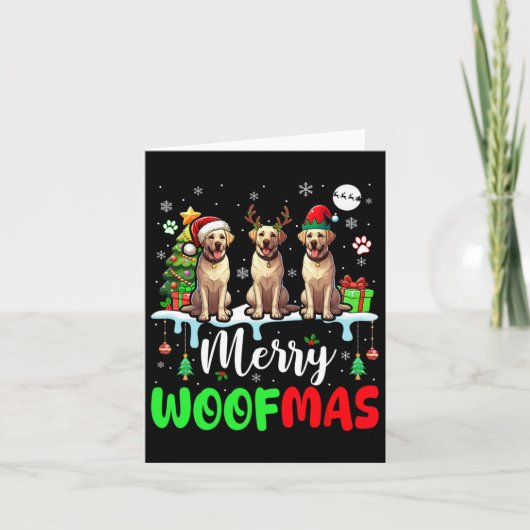Vrolijke Kerstwolf Drie Santa Elf Labrador Retr Kaart (Voorkant)