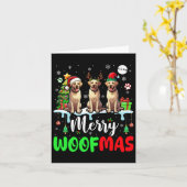 Vrolijke Kerstwolf Drie Santa Elf Labrador Retr Kaart (Gele Bloem)