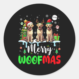 Vrolijke Kerstwolf Drie Santa Elf Labrador Retr Ronde Sticker