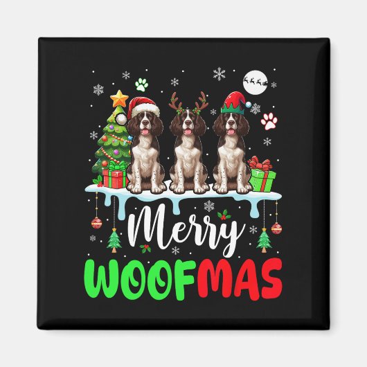 Vrolijke Kerstwolf Drie Santa English Springer Magneet (Voorkant)