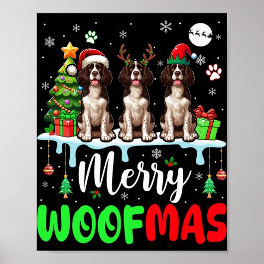Vrolijke Kerstwolf Drie Santa English Springer Poster (Voorkant)